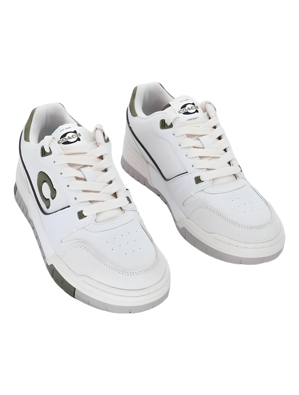 COACH Womens Soho Lace-Up Sneakers Olive, Optic White Size 7M